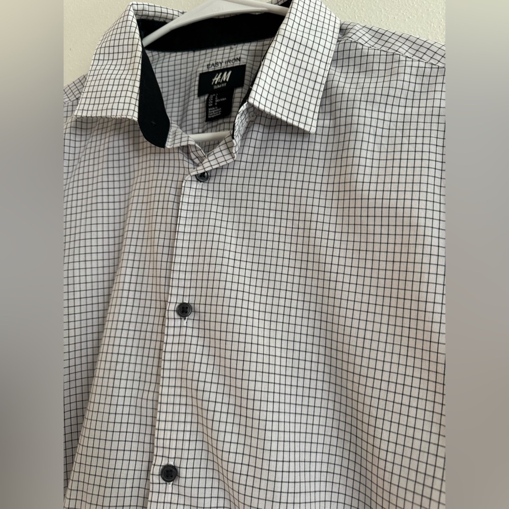 H&M Black & White Checked Slim Fit Shirt